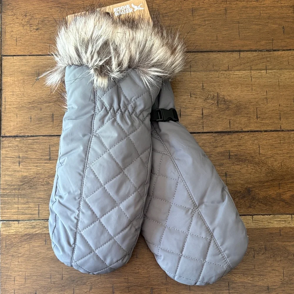 Eddie Bauer Lodgeside fake fur mittens medium new